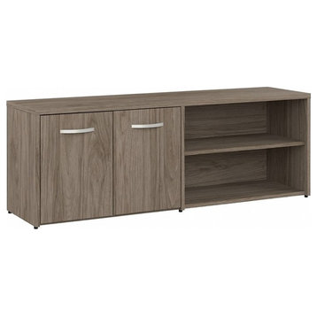 Pemberly Row Low Storage Cabinet with Doors in Modern Hickory - Engineered Wood