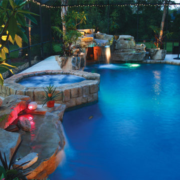 RicoRock Pool Waterfall & Grotto with Spa Coping