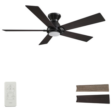 CARRO 52" Indoor Wifi Low Profile Ceiling Fan with Dimmable LED Light and Remote, Wood/Walnut