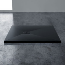 LUSSO STONE VIGO SOLID STONE RESIN SHOWER TRAY & WASTE MATTE BLACK /WHITE FINISH - Products