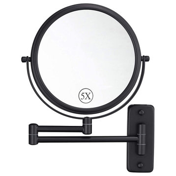 Wall mount 8" Two sided swivel magnification mirror, Matte Black