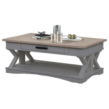 Bowery Hill Traditional Wood Cocktail Table in Dove Gray Finish