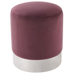 Inspired Home - Madelyn Velvet Round Ottoman With Metal Base, Plum/Chrome - This ottoman's round silhouette blends effortlessly into any casual space. It is an accent piece that is sure to enhance the aesthetics of any modern household. Free of unnecessary embellishments, our velvet round ottoman is both a simple and functional piece. It features a glossy metal base design that assures durability without compromising on the appearance. The base is tastefully complemented by its comfortably upholstered top. Whether used as an extra option for seating guests at your next big game screening or kick up your feet as you lounge in your recliner, this ottoman takes up minimal space. Use one or bunch them together to create a luxe vibe in any room. Give comfort and warmth to your home's interior with the fun and functional round ottoman, adding class and comfort to any space in your living room, family room or den.FEATURES: