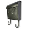 NACH Euro Wall Mounted Mailbox POST with Newspaper Holder, Rustic Black