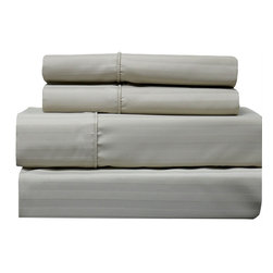 Royal Tradition - 650 TC 22" Extra Deep Pocket Stripe Sheet Set, Linen, Queen - Sheet And Pillowcase Sets