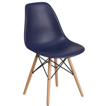 Plastic Chair, Wood, Navy