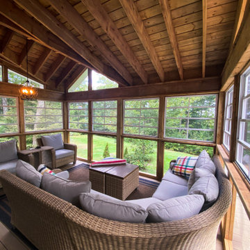 Cozy Sunroom Decor + Composite Deck + Glass Railings + Decor | Nova Scotia