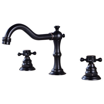 Traditional Double Handle Bathroom Widespread Sink Faucet Victorian Spout, Antique Black