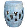 Chinese White Coin Pattern Round Clay Ceramic Garden Stool