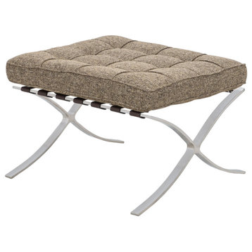 Unique Ottoman, Shiny X-Shaped Stainless Steek Legs With Tufted Seat, Oatmeal