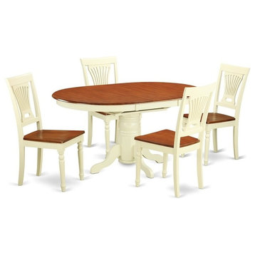 5-Piece Dining Room Set, Oval Dinette Table With Leaf And 4 Dining Chairs