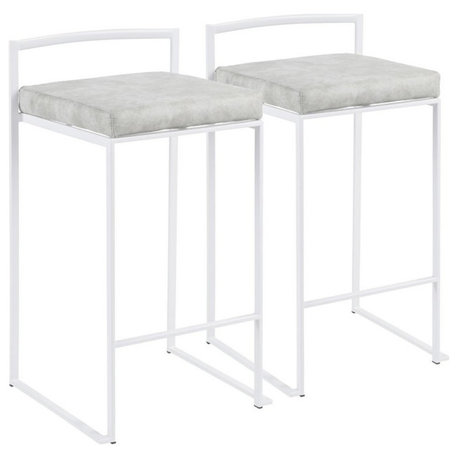 Fuji Contemporary Stackable Counter Stools, White, Set of 2, Light Gray