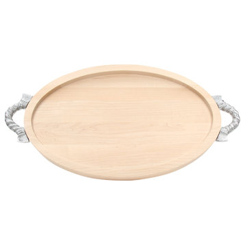 Large Oval Carving Board Trencher with Rope Handles, Maple, 15" x 24"