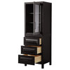 Daria Linen Tower, Espresso, Black Trim, Shelved Cabinet Storage, 3 Drawers