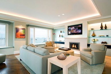 Example of a trendy living room design in Boston