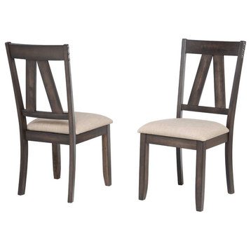 Brown Wood Dinette Dining Room Side Chairs, Set of 2