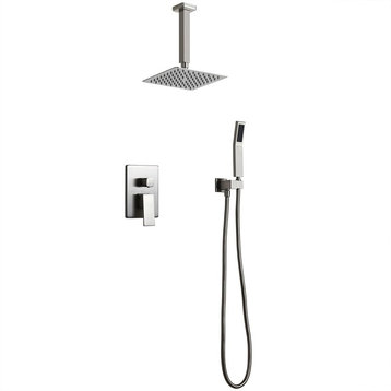 Commercial Ceiling Mount Shower System Pressure Balance Valve & Trim, Brushed Nickel, 12"