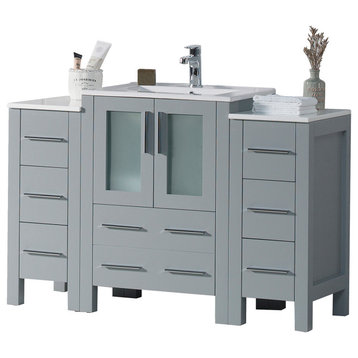 Sydney 48" Vanity Set With Double Side Cabinets, Metal Gray No Mirror