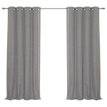 Linen Look Grommet Blackout Curtains with Coating, Grey, 52"x84"