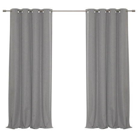 Linen Look Grommet Blackout Curtains with Coating, Grey, 52"x84"