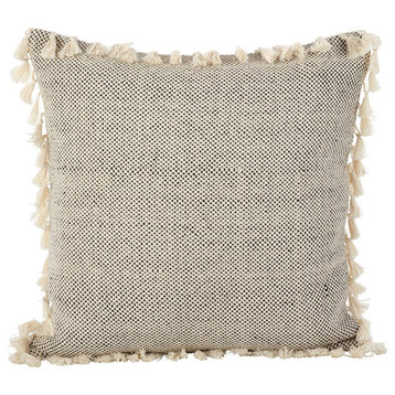 Moroccan Design Tassel Fringe Cotton Down Filled Throw Pillow, 20"x 20"
