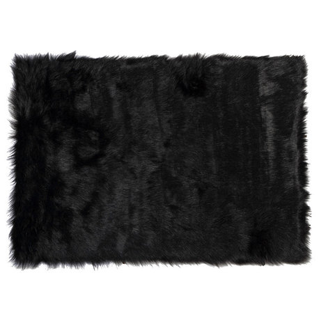 Hudson Faux Sheepskin Rug, 2'x3', Black