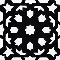Moroccan Mosaic and Tile House - Fes Handmade Cement Tile, Black/White, Sample - Wall And Floor Tile