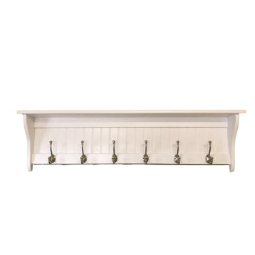 Hanging Wall Wooden Coat Rack 48” With English Satin Chrome Hooks