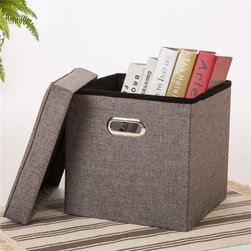 Glitzhome Cube Linen Foldable Storage Ottoman with/Padded Seat, Gray - Products