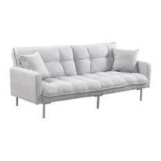 Modern Plush Tufted Linen Sleeper Futon, Light Gray