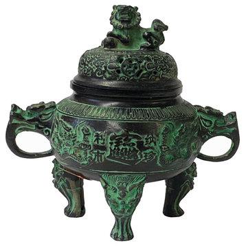 Chinese Green Black Ancient Ding Shape Incense Holder Display Hws1452