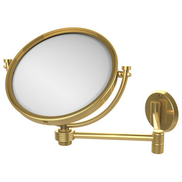 8" Wall-Mount Extending Groovy Makeup Mirror 5X Magnification, Polished Brass