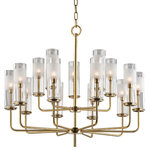Hudson Valley Lighting - Wentworth 15-Light Chandelier Aged Brass Finish Clear Glass - Tubes of mouth-blown glass leave the inner candlestick visible while blurring the Bulbs (Not Included) with a hand-cut honeycomb pattern. Wentworth updates a mid-century modern design, simplifying a form to its most essential components and allowing space for its details to breathe.