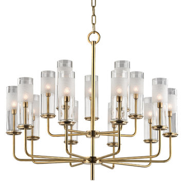 Wentworth 15-Light Chandelier Aged Brass Finish Clear Glass
