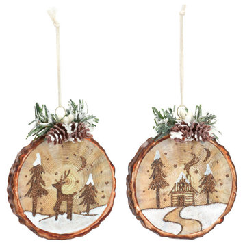 Cabin and Deer Ornament, 6-Piece Set