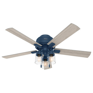 Hunter 52" Hartland Low Profile Ceiling Fan, Indigo Blue, LED and Pull Chain