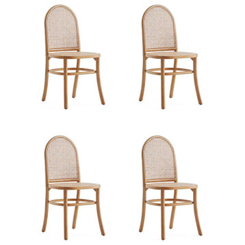 Set of 4 Outdoor Dining Chair, Woven Natural Cane Seat & Back, Natural