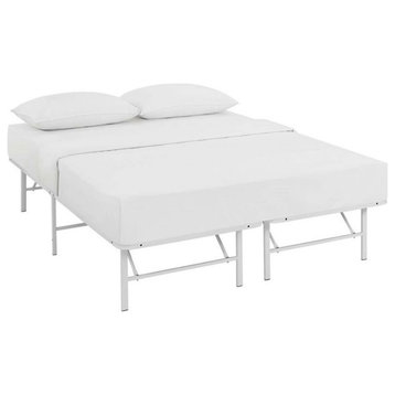 Pemberly Row Modern Stainless Steel Full Metal Bed Frame in White