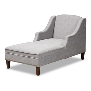 Baxton Studio Leonie Beige Upholstered Brown Finished Chaise Lounge Transitional Indoor Chaise Lounge Chairs By Hedgeapple