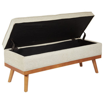 Katheryn Storage Bench, Linen Fabric With Light Espresso Legs