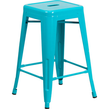 24" High Backless Crystal Blue Indoor Outdoor Counter Height Stool