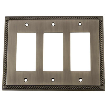 NW Rope Switch Plate With Triple Rocker, Antique Pewter