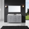60" Double Bathroom Vanity, Taupe Gray with Carrara Marble Top and Mirror