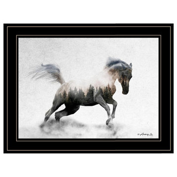 "Running White Stallion" by Andreas Lie, Framed Print, Black Frame