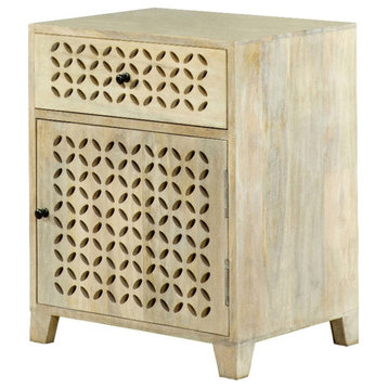 Coaster August Lattice Cut-out 1-Door Wood Accent Table in White Washed