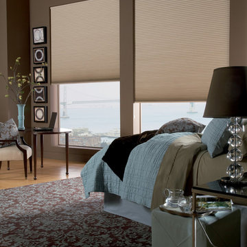 Cellular Shade | Modern Bedroom | Brown & Blue | Relaxing Master Suite