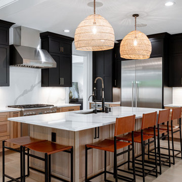 Kitchen - Two-Tone Cabinets and Rattan Lighting