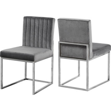 The Dice Dining Chair, Gray, Velvet, Chrome Base Set of 2