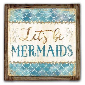 Let's Be Mermaids, 14x14, Framed Metal Print, Beach House Decor, Bathroom Decor
