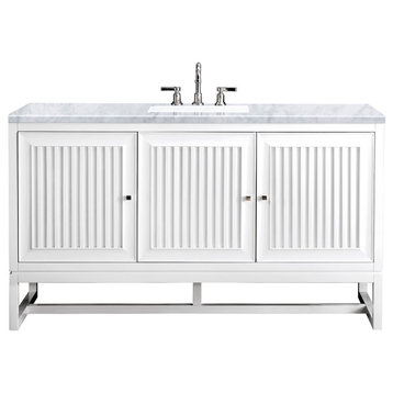 Athens 60" Single Vanity Cabinet , Glossy White, W/ 3 Cm Carrara White Top